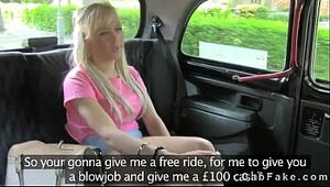 Super hot platinum-blonde boned in fake taxi on sunny day